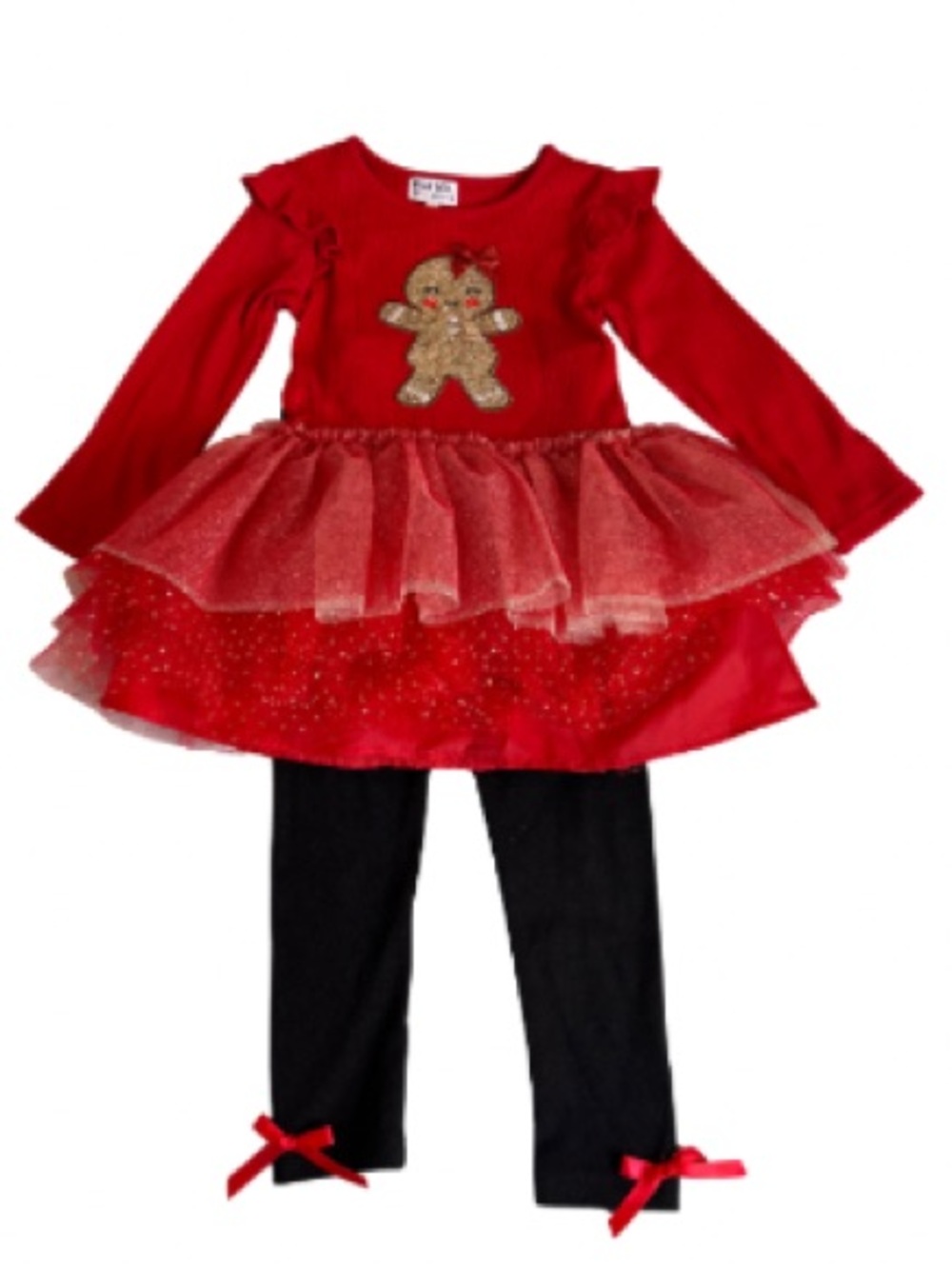 Blueberi Boulevard Red Tutu Gingerbread Dress & Legging Party Set 4T